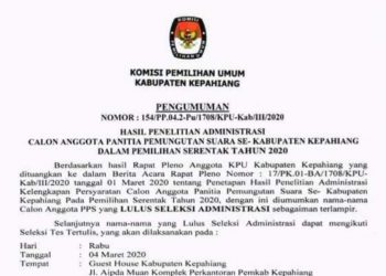 Berikut Hasil Seleksi Administrasi Calon PPS Se Kabupaten Kepahiang