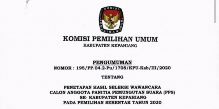 Berikut Pengumuman Hasil Seleksi Wawancara Calon Anggota PPS Se- Kabupaten Kepahiang