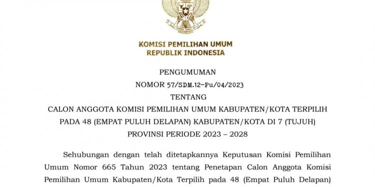 Pengumuman Anggota KPU Kabupaten/Kota Terpilih Di Bengkulu