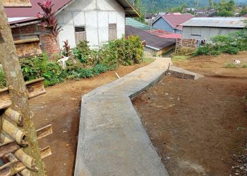 Pemdes Desa Pelangkian Bangun Jalan Rabat Beton dan Pelapis Tebing